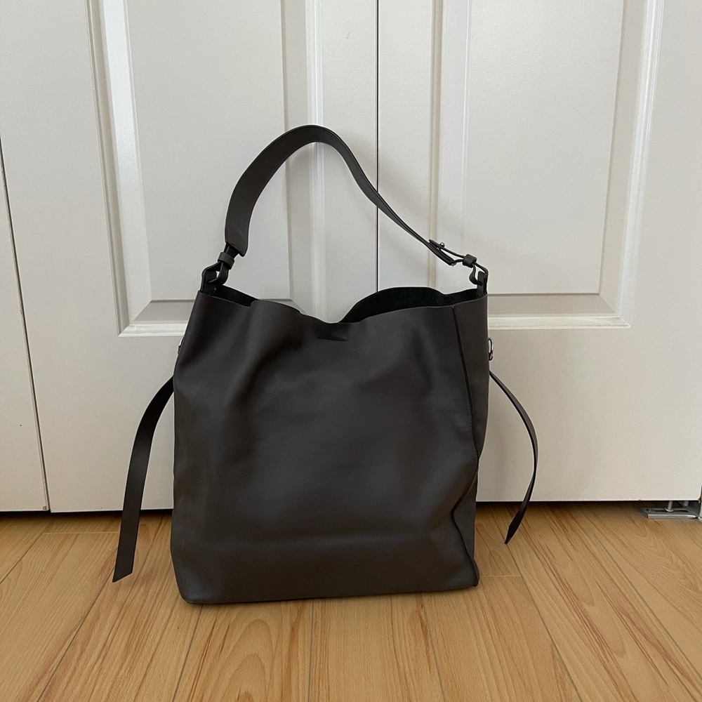 All Saints Leather Tote Dark Gray